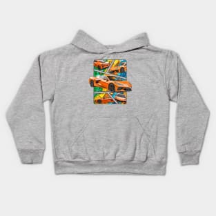 Multiple Angles of the Orange C8 Corvette Presented In A Bold Vibrant Panel Art Display Supercar Sports Car Racecar Amplify Orange Corvette C8 Kids Hoodie